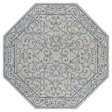 Charleston Vintage Filigree Textured Weave Indoor/outdoor Octagon Rug